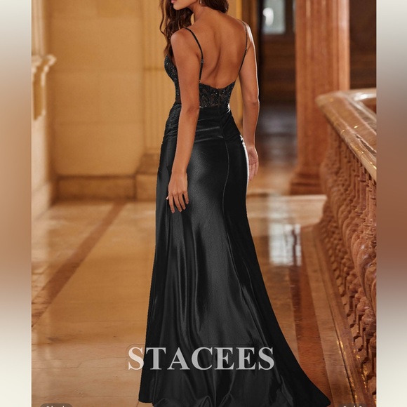 Black Beaded Corset Pleated Stacees Prom dress size US4 - Picture 4 of 5